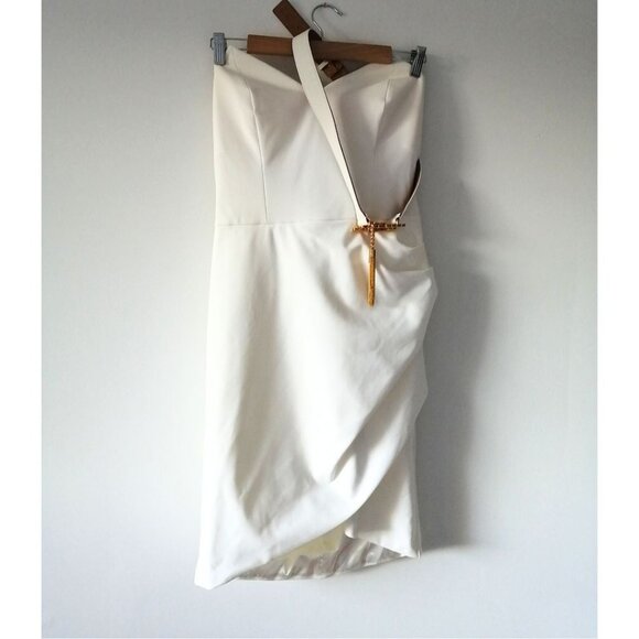 Elisabetta Franchi Abito Donna Mini Dress Ivory Size IT 46/ US 10 - Picture 4 of 11